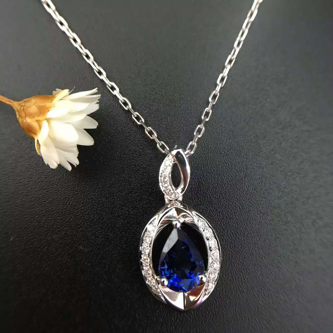 18K White Gold 1.149ct Natural Sapphire + 0.099ct Diamond Pendant Necklace Fine Jewelry Perfume Bottle Pendant with Certificate
