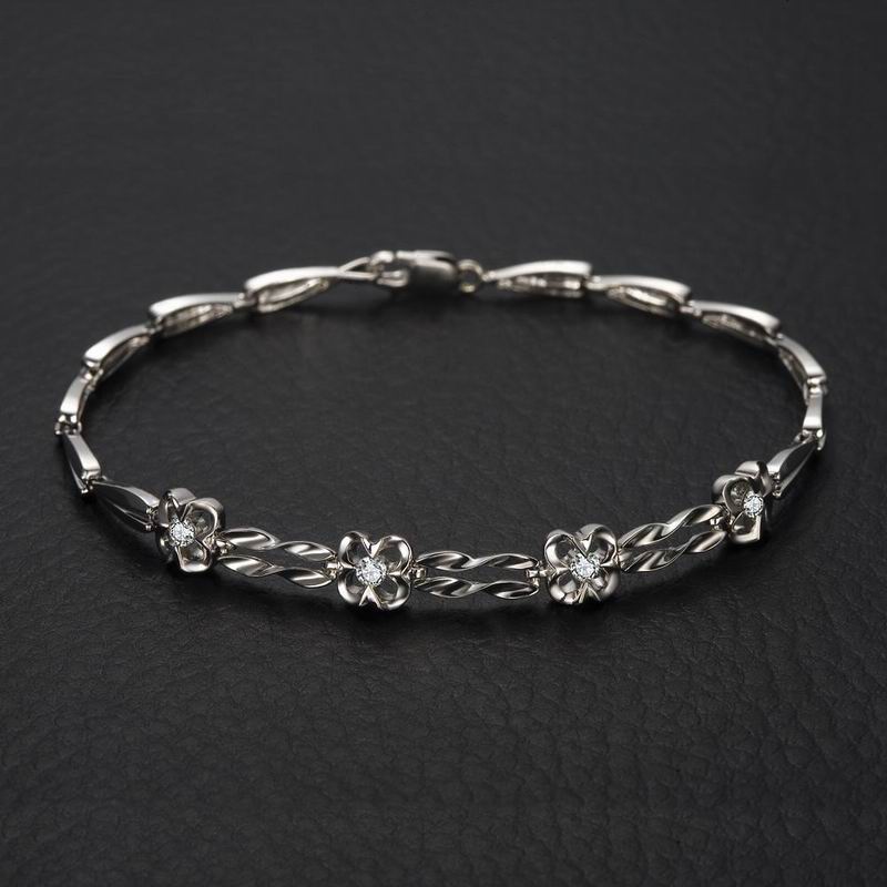 18K White Gold Diamond Bracelet 18cm Length 0.18ct/4pcs Natural Diamond Jewelry Wedding Engagement Bangle Handmade