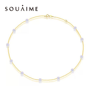 18k Gold Akoya Natural Sea Pearl Necklace 6-6.5mm AAAA Length 45cm Genuine Starry Necklace Fine Jewelry For Women