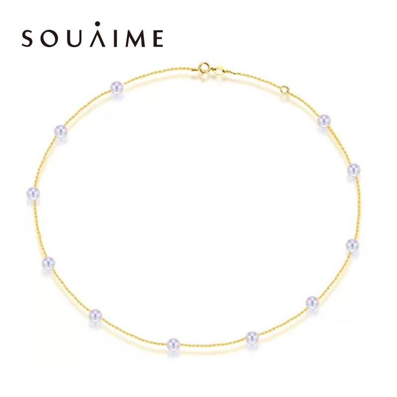 18k Gold Akoya Natural Sea Pearl Necklace 6-6.5mm AAAA Length 45cm Genuine Starry Necklace Fine Jewelry For Women