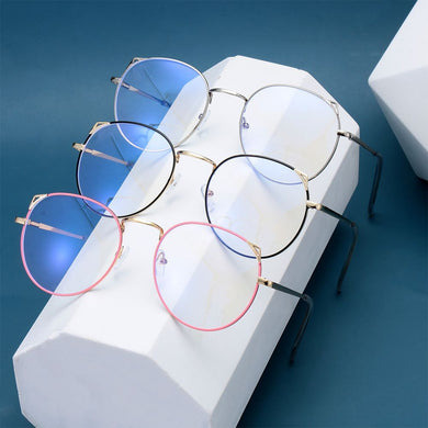 1PC Cute Cat Ears Glasses Anti-Blue Light Eye Protection Ultra Light Round Circle Frame Eyewear Metal Gaming Computer Goggles