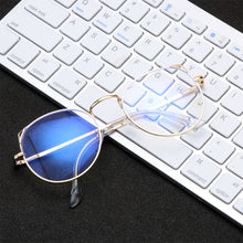 Load image into Gallery viewer, 1PC Cute Cat Ears Glasses Anti-Blue Light Eye Protection Ultra Light Round Circle Frame Eyewear Metal Gaming Computer Goggles
