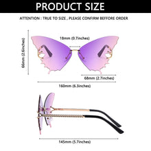 Carica l'immagine nel visualizzatore di Gallery, 1PC Butterfly Sunglasses for Women UV Protection Vintage Metal Rimless Sunglasses