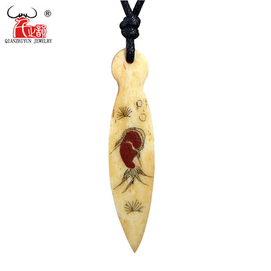 1PC Handmade Carved Goldfish Yak Bone Jewelry Woman's Man's Wolf Tooth Necklace Tribal spike Pendant Choker