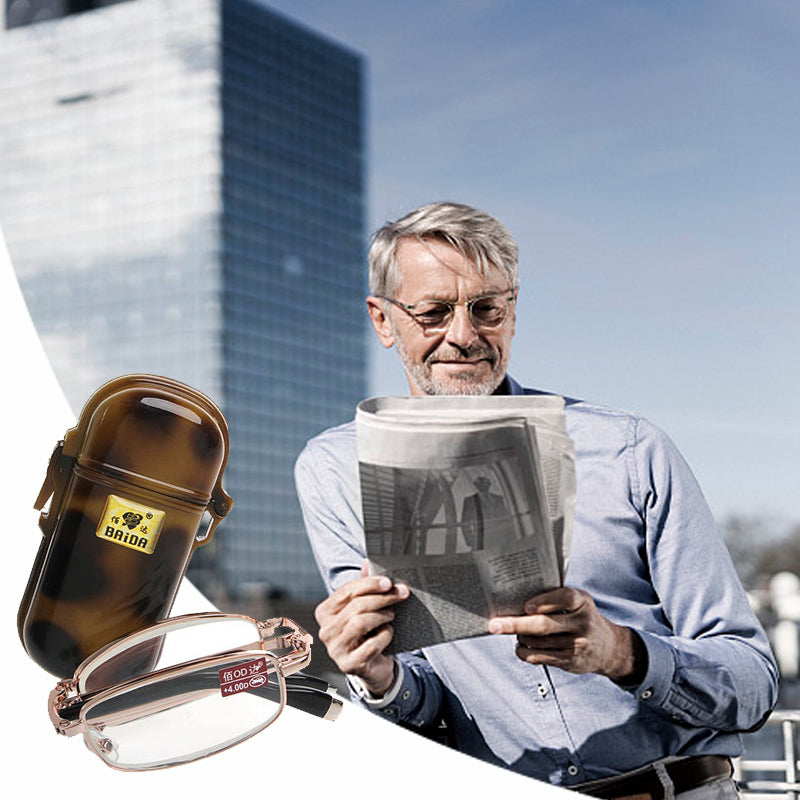 1PC Mini Foldable Reading Glasses Metal Full Frame Case Eyeglass +1.00 to +4.00 gafas de sol очки солнечные женские