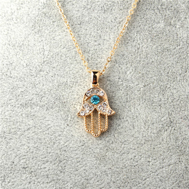 1PC Turkish Crystal Hand Hamsa Pendant Necklace Womens Silver Gold Color Jewelry Hollow Out Clavicle Link Chains