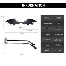 Carica l'immagine nel visualizzatore di Gallery, 1PC Unisex Sunglasses Rimless Retro Bat Shape True Film Sun Glasses UV400 Trending Narrow Eyewear Streetwear  Accessories