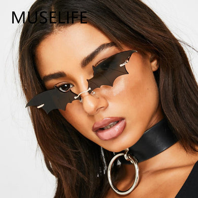 1PC Unisex Sunglasses Rimless Retro Bat Shape True Film Sun Glasses UV400 Trending Narrow Eyewear Streetwear Accessories