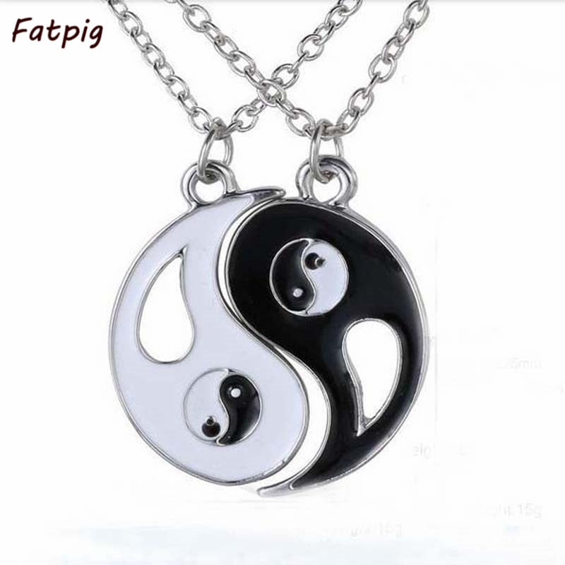 1Pair Charm Lovers Necklace Hot Yin Yang Pendant Necklace Black White Couple Sister Friend Friends Jewelry Gift