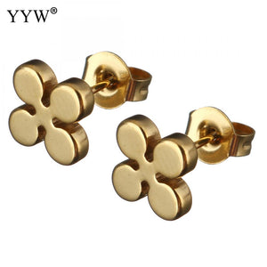 1Pair Fashion Punk Co Earrings Gold Color Stainless Steel Women Men Ear Jewelry 9x9mm Flower Studs Earring