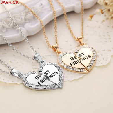 1Pair Half Love Heart Rhinestone Pendant Best Friends Necklace Friends Gift For Couple colar kolye collier collares