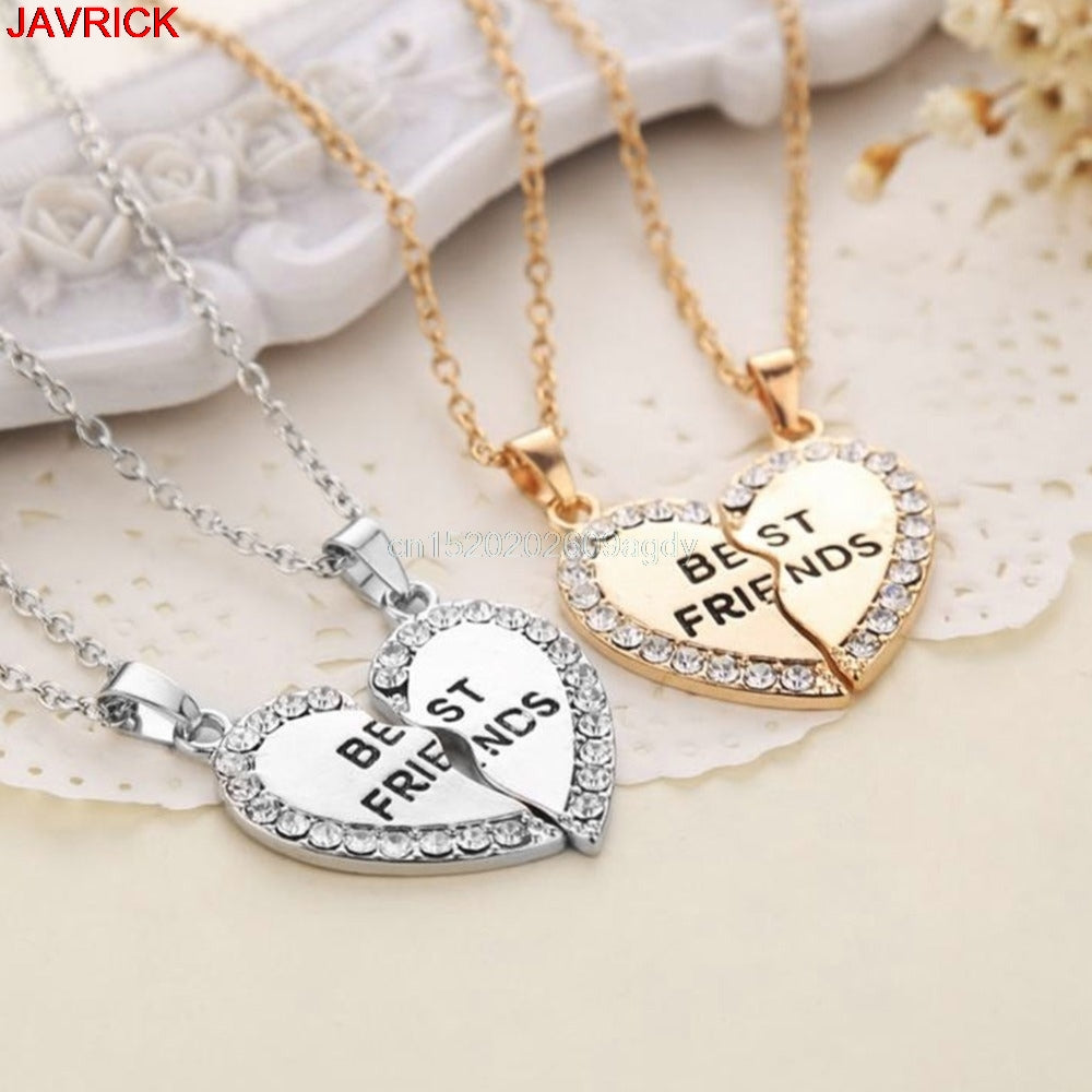 1Pair Half Love Heart Rhinestone Pendant Best Friends Necklace Friends Gift For Couple colar kolye collier collares