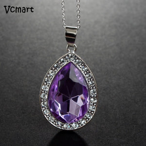 1Pcs Princess Sofia The First Chain Necklace Stainless Steel with Purple Teardrop Amulet Pendant