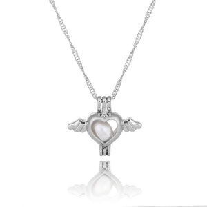 1Pcs Silver Plated Cage Pearl Bead Pendant Loceket Necklace Love Wish Natural Pearl Oyster Pearl Locket DIY Necklace for Women