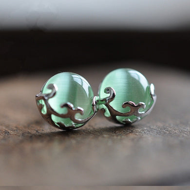 1cm Retro ro palace 925 Sterling silver pure natural Semi-precious stones green grape opal stud Earrings female