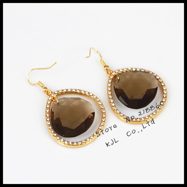 1pairs classic new fashion Dangle Earrings with natural stone brown crystal pendant earring for female
