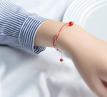 Load image into Gallery viewer, 1pc 100% Authentic Real. 925 Sterling Silver Fine Jewelry Double Layers Red round Agate &amp;Lucky Beads Chain Bracelet GTLS722