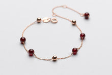 Load image into Gallery viewer, 1pc 100% Real. 925 Sterling Silver Jewelry Natural Red Garnet Stone &amp;Beads Chain Bracelet Adjustable GTLS528