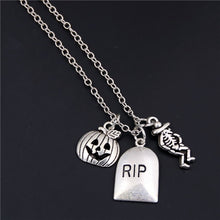 Load image into Gallery viewer, 1pc 2018 Halloween Goth Jewelry Skull Charms Bat Pendant Necklace For Festival Gift For Women Witch Hat
