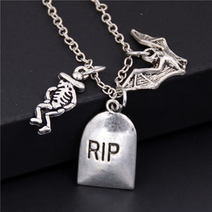 1pc 2018 Halloween Goth Jewelry Skull Charms Bat Pendant Necklace For Festival Gift For Women Witch Hat