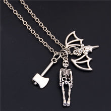 Load image into Gallery viewer, 1pc 2018 Halloween Goth Jewelry Skull Charms Bat Pendant Necklace For Festival Gift For Women Witch Hat
