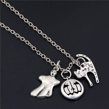 Load image into Gallery viewer, 1pc 2018 Halloween Goth Jewelry Skull Charms Bat Pendant Necklace For Festival Gift For Women Witch Hat