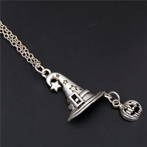 1pc 2018 Halloween Goth Jewelry Skull Charms Bat Pendant Necklace For Festival Gift For Women Witch Hat