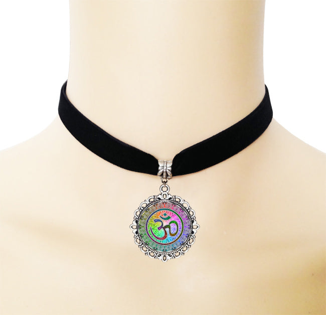 1pc 3D Om symb collana yoga pendente nastro nero girocollo corto collana da donna tatuaggio collana robusta collana collares gotico 