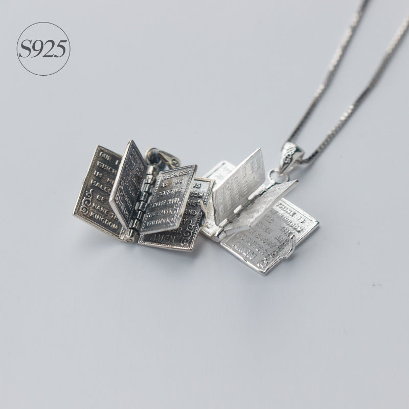 1 collane e pendenti con Bibbia in argento sterling 925 da 1 pezzo | Pagina del libro Charms Collana di potere Regali cristiani Religiosi X467 
