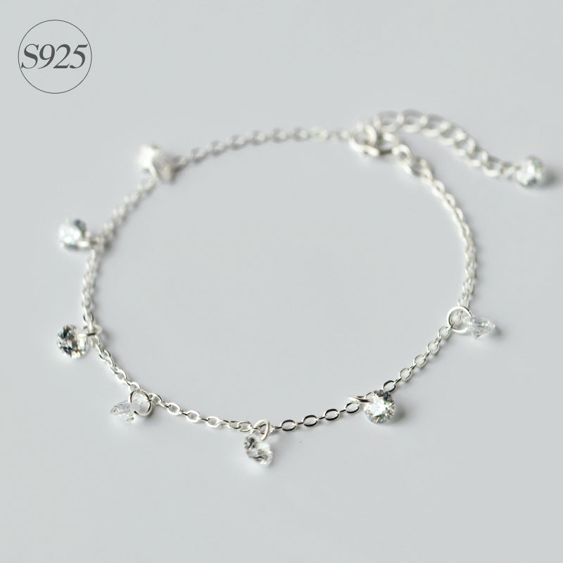 1pc 925 Sterling Silver jewelry Crystals CZ Round chain bracelet adjustable bohi LS136