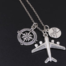 Load image into Gallery viewer, 1pc Every Journey Starts With One Step Words Compass Airplane Necklace Camera Jewelry Gift Flight Pilot Travel Necklace