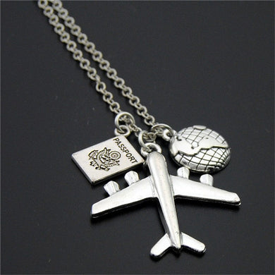 1pc Every Journey Starts With One Step Words Compass Airplane Necklace Camera Jewelry Gift Flight Pilot Travel Necklace