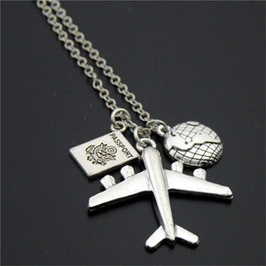 1pc Every Journey Starts With One Step Words Compass Airplane Necklace Camera Jewelry Gift Flight Pilot Travel Necklace