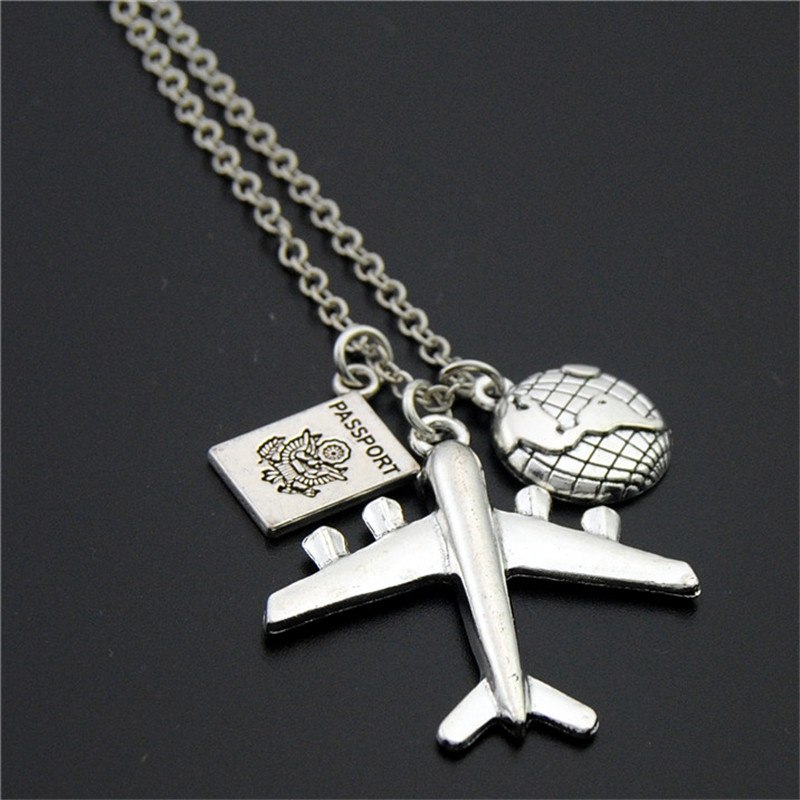 1pc Every Journey Starts With One Step Words Compass Airplane Necklace Camera Jewelry Gift Flight Pilot Travel Necklace
