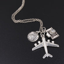 Load image into Gallery viewer, 1pc Every Journey Starts With One Step Words Compass Airplane Necklace Camera Jewelry Gift Flight Pilot Travel Necklace