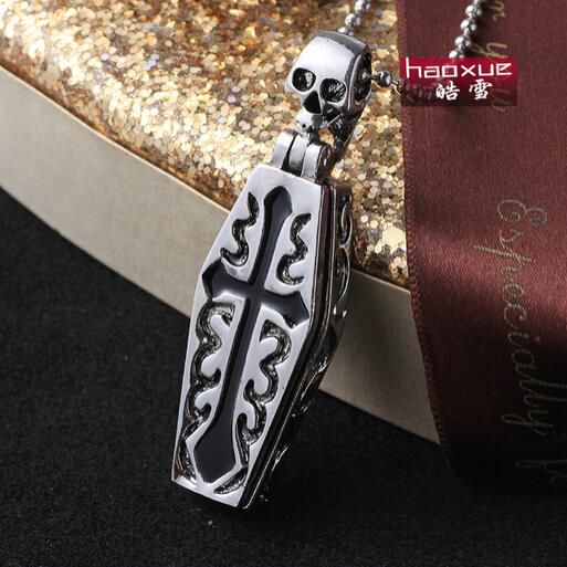 1pc Fashion Men's Jewelry Mummy Coffin Skull 316L Stainless Steel Necklaces Co Skeleton Pendant
