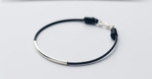 Load image into Gallery viewer, 1pc Men's Women's 100% Real. 925 Sterling Silver Jewelry Tube Arch Bar Black Red Cord Chain Bracelet for couples' GTLS472