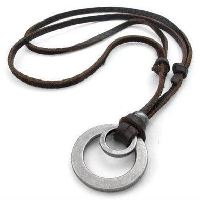 1pc Punk Black Leather Adjustable Pendant Necklace With Metal Rounds Vintage Men Rope Chain Jewelry Male Accessories