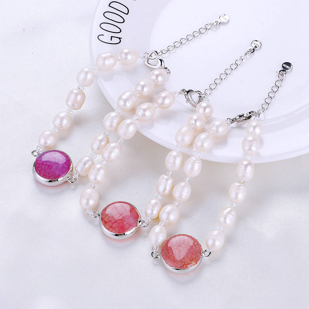 1pc Small Round Pearl Ruby Pearl Bracelet Quality 8-9mm Natural Pearl Bracelet For Women Fashion Accessories Stone
