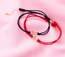 Load image into Gallery viewer, 1pc retro 100% Real. 925 Sterling Silver Double rows Red Black Cord eternal Love/infinity Knot Chain Bracelet besties GTLS463