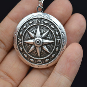 1pcs Antique Silver Compass Lockets Pendant Women Photo Lockets Necklace Navigation Jewelry XSH265