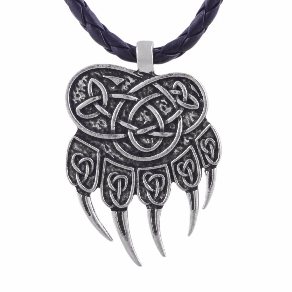 1pcs Drops Vikings Runes Amulet Pendant Bear paw claw Veles Symb Knot Animal men jewelry Scandinavian Talisman Necklace