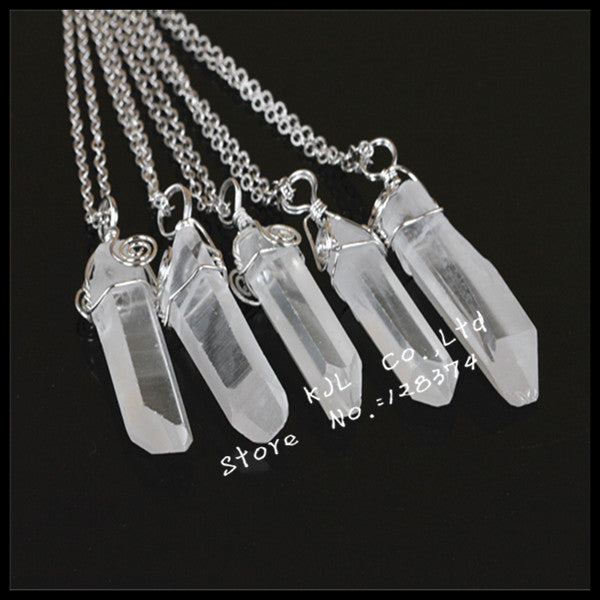 1pcs classic charms natural gem stone pendant necklace clear crystal fashion quartz pendants silver plated necklace