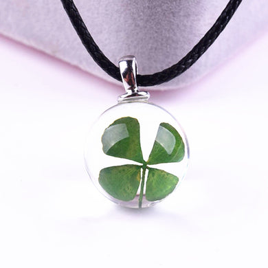 1pcs/lot 20mm Clover Balls Charms Pendant Necklace Four Leaves Green Natural Plant Specimens Clavicle Pendant