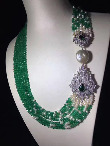 Collana girocollo in agata naturale verde 2-3MM multistrato in argento 925 con vera perla fine collana di gioielli da donna 