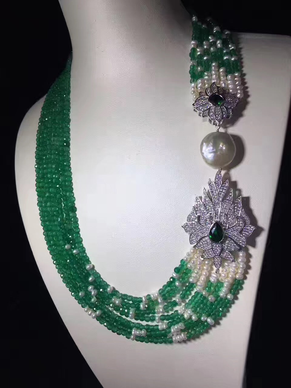 Collana girocollo in agata naturale verde 2-3MM multistrato in argento 925 con vera perla fine collana di gioielli da donna 