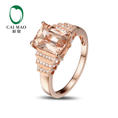 2.42ct VS 7x9mm Emerald Morganite Pave Diamond Real 14k Rose Gold Engagement Ring