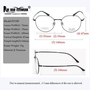 2 Color Polygon Eyeglasses Men Women β-Titanium Glasses Frame Retro Design Spectacles 95109