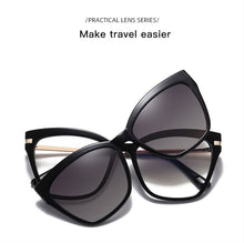 Load image into Gallery viewer, 2 In 1 Polarized Clip On Sunglasses eyeglasses Women Retro  Cat Eye Anti Blue Light Glasses Frame Magnetic Driving Eyewear