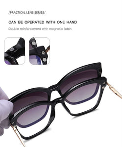 2 In 1 Polarized Clip On Sunglasses eyeglasses Women Retro  Cat Eye Anti Blue Light Glasses Frame Magnetic Driving Eyewear